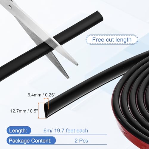 uxcell Weather Stripping Silicone Self-Adhesive Black 19.6 ft 2Pcs - color: Black, size: 19.6 ft