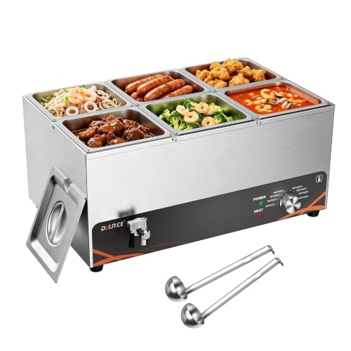 Commercial Food Warmer 6 Pan, 25QT Stainless Steel Bain Marie 1500W - size: 6 Pans