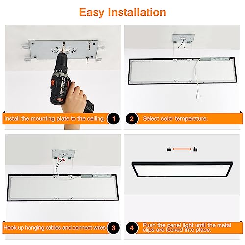 Black 1x4 LED Flat Panel Light Surface Mount 4-Pack, 100-277V - color: Black, size: 1x4-4 Pack