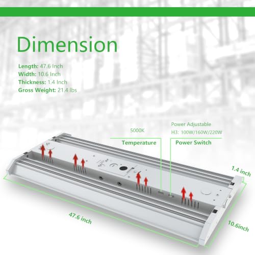 4FT LED Linear High Bay Shop Light with Motion Sensor 220W 5000K