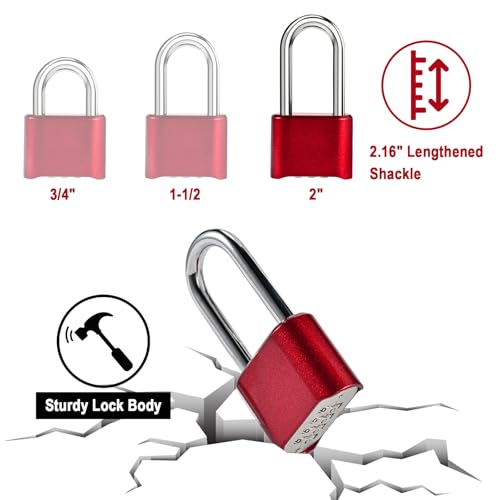 Faburo Combination Lock, 4-Digit Heavy Duty Combo Lock - color: 2pcs-Long-Red
