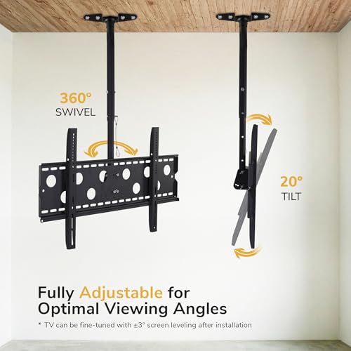 Mount-It! Ceiling TV Mount for 42–98 Inch TVs – Full Motion Swivel, Tilt & Height Adjustable Bracket, 220 lb Heavy-Duty Capacity, VESA 800x450, Sloped Ceilings & Corners – Home & Commercial Use - size: Large Single