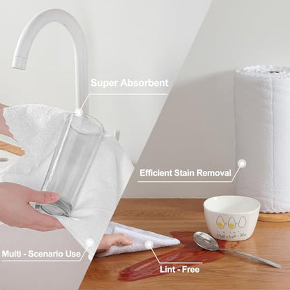 80 Pack Microfiber Cleaning Cloth Roll White Reusable Paper Towels 12"x12" Tear Away Cloth, Microfiber Towels for Cars, Wash Cloths, Lint Free Rags for House, Kitchen,Window,Cleaning Supplies - color: White