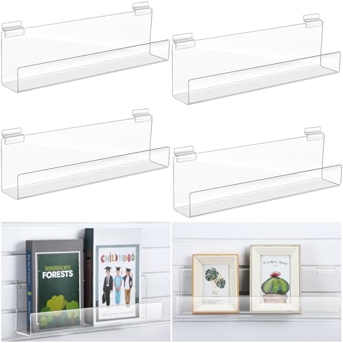 Briwooody Slatwall Shelf Acrylic Shelves, 17.8" Wide 3" Deep, Clear, 4 Pack - color: Clear, size: 17.8" Wide 3" Deep