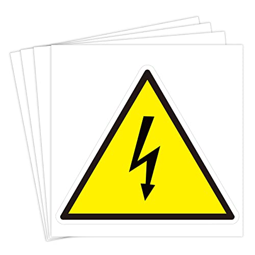 dealzEpic - Yellow Triangle Electrical Shock Hazard Risk Warning Sign - Self Adhesive Peel and Stick Vinyl Sticker - 10 cm (3.94 inches) | Pack of 4 Pcs - size: 10 CM