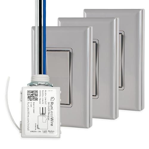 RunLessWire 4-Way Battery-Free Wireless Light Switch Kit - Gray - color: Gray, size: 4-Way Kit: 3 Switches Control 1 Receiver