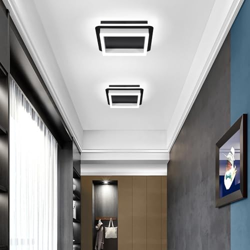 CANEOE Black Led Hallway Light Fixtures 6000K Cold White LED Modern Ceiling Light Fixtures Acrylic Square Flush Mount Ceiling Lamp for Bedroom Kitchen Bathroom Hallway Ceilings Lighting - color: Black&White, size: 1 Pack