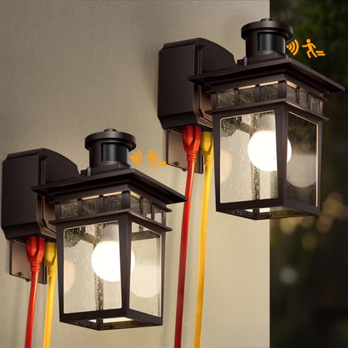 Motion Sensor Porch Light with GFCI Outlet, 2-Pack Outdoor Lights - color: Bronze, size: 2-Pack-Motion Sensor