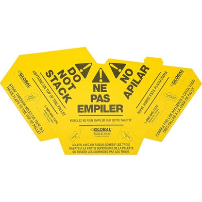 Global Industrial Trilingual "Do Not Stack" Printed Pallet Cones, 8"W x 8"L x 10"H, Corrugated Cardboard Construction, Yellow, 50/Pk, Prevents Double Stacking, Ships Flat