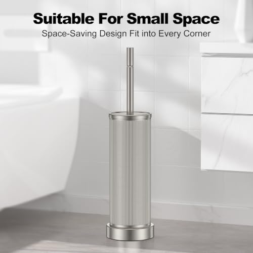 Metal Vertical Grain Toilet Bowl Brush and Holder Set Scrubber Nickel - color: Nickel