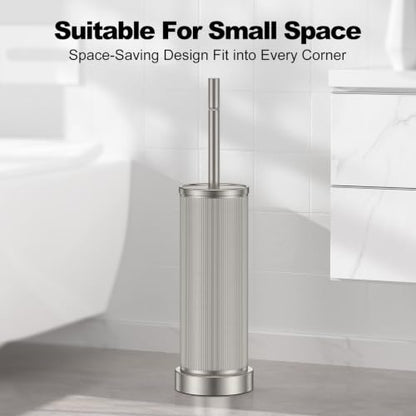 Metal Vertical Grain Toilet Bowl Brush and Holder Set Scrubber Nickel - color: Nickel