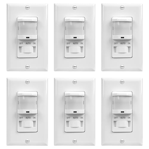 TOPGREENER in-Wall PIR Motion Sensor Light Switch,Need Neutral Wire,6 Pack - color: White, size: 6 Pack