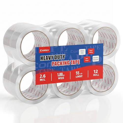 Comix Clear Packing Tape Refills,Heavy Duty,12 Rolls,1.88" x 54.6 yd - size: W-1.88"
