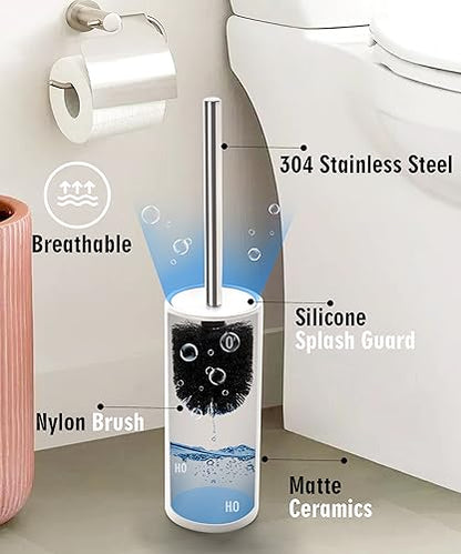 Matt White Ceramic Toilet Brush and Holder Set - color: Matt White, size: Set/1
