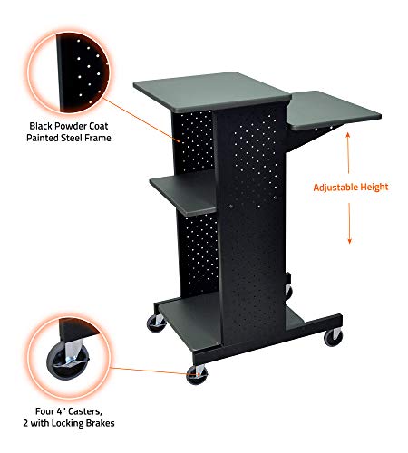 Luxor PS4000 40" Mobile Presenters Station, with Four Rolling Casters with Two Locking Brakes, for Office and Classroom Presentation Needs