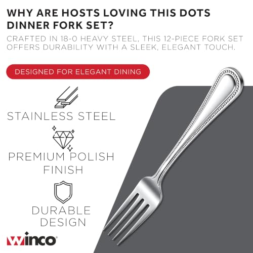Winco 12-Piece Dots Dinner Fork Set, 18-0 Stainless Steel,Silver