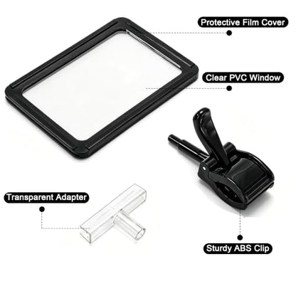 12 Pack Acrylic Sign Holder with Clamp, 6 x 9 Inch Double Head Display Clips with PVC Card Protector, Swivel Sign Holder with Clip for Clothing, Retail Store, Office, Boutique Display