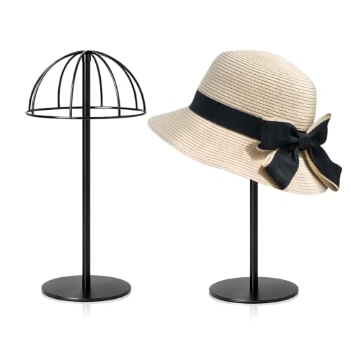 Hat Display Stand with Brushed Nickel & Copper Finish, Adjustable Height Hat Holder & Wig Stand for Cowboy Hats, Caps, Organizador de Gorras for Home Boutique Retail Store (2, Black) - color: Black