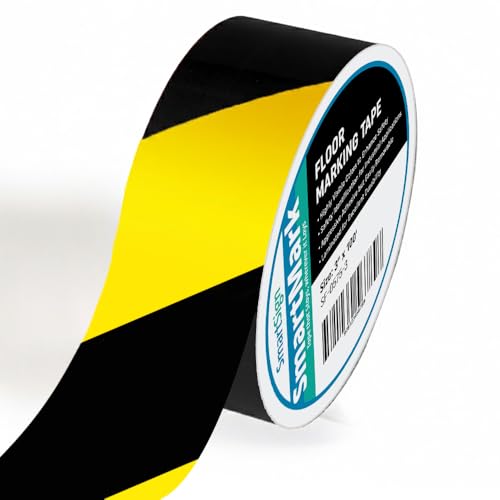SmartSign Yellow/Black Striped Floor Marking Tape, 2" x 100' Roll, Durable Polyester, Laminated Protection - Non-Abrasive, Adhesive Safety Tape for Warehouses, High Traffic/Forklift Areas, Removable - color: Yellow/Black Striped, size: 2"