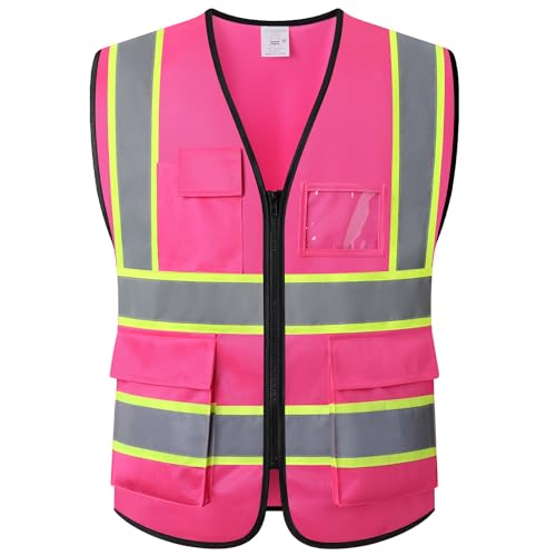 High Visibility Neon Safety Vest for Men Women,EK175,Pink,M - color: Hot Pink, size: Medium