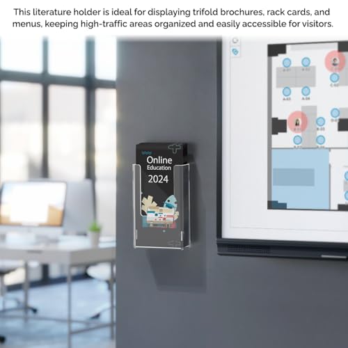 Marketing Holders 6 Pack Trifold Holder with Hanging Hardware for 4" Brochures Pamphlets Maps Menus and Rack Cards Wall Mounting Display for Printed Literature and Graphic Materials
