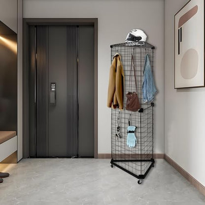 Black Triangular Wire Gridwall Panel Display with Base and Casters, Retail Gridwall Shelves Panel Stand for Home Organization, Retail, Trade Show