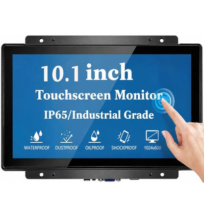 10.1 Inch Industrial Touch Monitor - 10-Point Multi-Touch 1280x800 IP65 Waterproof LCD Display - with HDMI VGA Ports and VESA Panel Mount for Kiosk Automation POS Vending Systems - size: 10.1