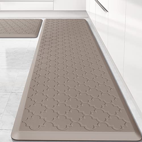 Kitchen Mat 2 PCS Cushioned Anti-Fatigue Floor Mat Standing Mat for Kitchen - color: Khaki, size: 17.3"x28"+17.3"x60"