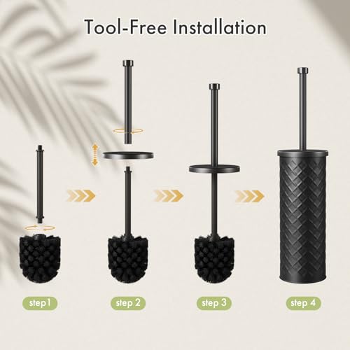 Toilet Bowl Brush and Holder Set 2 Pack with 4 Extra Brush Heads (Black) - color: Black
