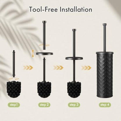 Toilet Bowl Brush and Holder Set 2 Pack with 4 Extra Brush Heads (Black) - color: Black