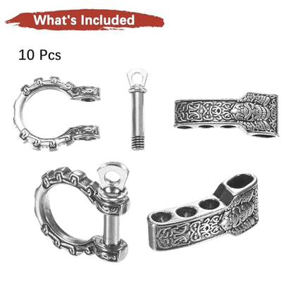 Paracord Bracelet Shackle Buckle [10PCS] - Adjustable Metal Pattern Bow Shackle Use for Survival Bracelets Belt & Outdoor Rope - [Silver-Flat Head] Screw Pin Anchor Buckles