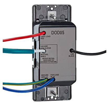 Leviton Decora in-Wall Combination Occupancy Sensor with Fan Switch, Auto-On or Manual-On, 1/4 HP, Residential Grade, Single Pole, White, DOD05-1LW