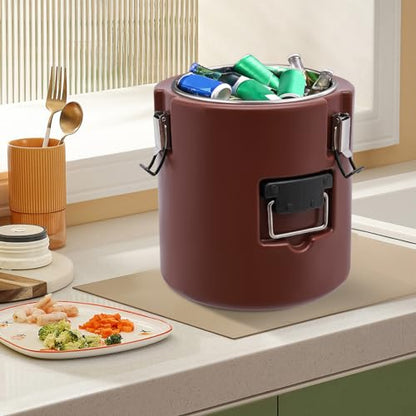 Insulated Food Carrier, 15L/13.62 QT Capacity Catering Hot Box with Stainless Steel Barrel, Food Warmers for Hot or Cold Food Storage Restaurant Canteen Home Party Lunch (brown) - color: 15L-Brown