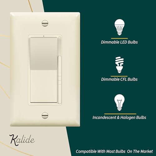 TOPGREENER 300W LED Dimmer Switch, Single Pole or 3-Way, Light Almond, 1P - color: Light Almond
