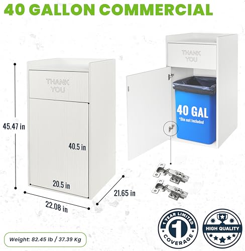 Alpine Restaurant Trash Can Cabinet with Tray Holder - Commercial 40 Gallon Garbage Receptacle Indoor for Restaurants, Cafeterias (White) - color: White
