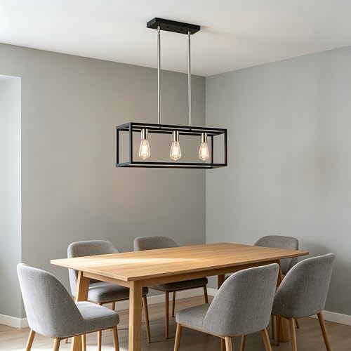 Farmhouse Kitchen Island Lighting, Modern Industrial Chandelier, 3-Light Black&Brushed Nickel Linear Rectangular Pendant Light Fixtures for Farmhouse Kitchen Dining Room Bar Foyer - color: Black & Brushed Nickel, size: 3 Lights