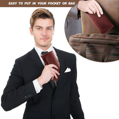Ringsun Leather Money Cash Envelopes Wallet for Men, Money Bag Pouch Reusable Budget Envelope Wallet, Retro Clutch Wallet, Red - color: Red