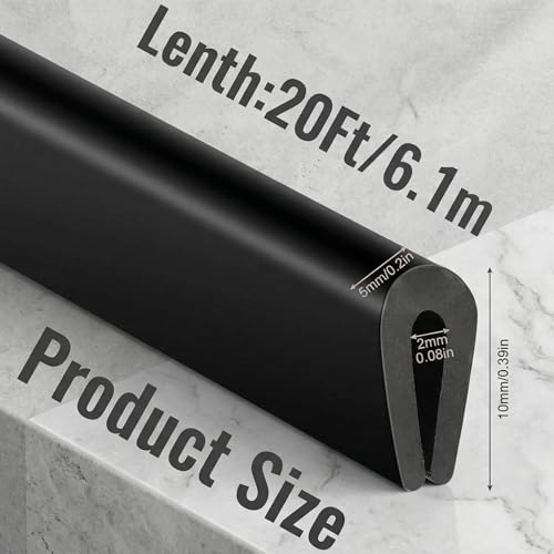 Tondiamo 20 Feet Black Rubber U Channel Edge Trim Door Seal Strip - color: Black, size: 20 Feet,1/16 Inch