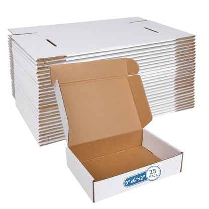 Fishat 9" x 6" x 2" White Corrugated Cardboard Shipping Boxes Set of 25 - size: 9" x 6" x 2"