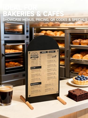Tabletop Menu Board, A4 Magnetic Metal Sign with Wood Base for Counters - size: A4 Vertical (17 × 9.5 in)