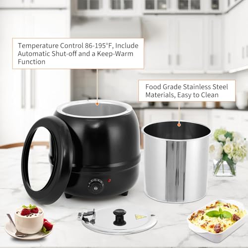 Commercial Electric Soup Kettle – 10.5QT Capacity, Stainless Steel Removable Insert, Hinged Lid, Adjustable Temperature, Anti-Scald Handle – Portable Food Warmer for Restaurant, Catering, - size: 10.5 Qt