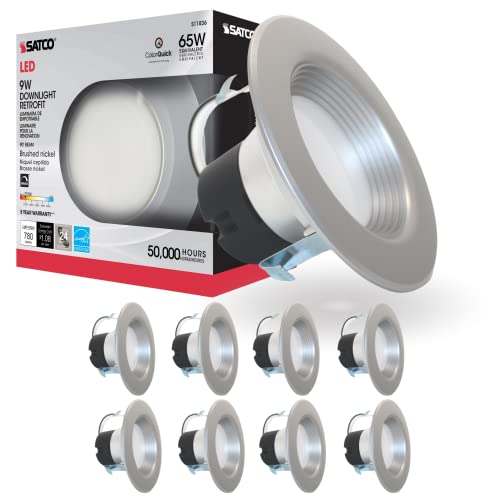 Satco Led Color Selectable Downlight Retrofits S11836, 9 Watt; 5 Inch - 6 Inch; Cct Selectable; 120 Volts; Dimmable; Brushed Nickel Finish for Industrial and Commercial Use (8 LED Downlights)