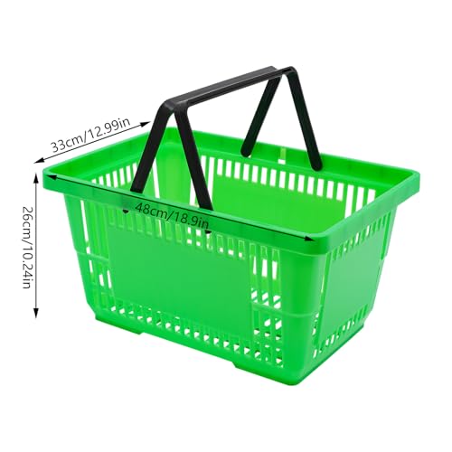 12Pcs Plastic Shopping Baskets with Handles, 18L Stackable Grocery Basket Bulk, Durable Plastic Shopping Cart, Large Portable Store Baskets for Retail Store Supermarket Supplies,19" x 13" x 10" - color: Green