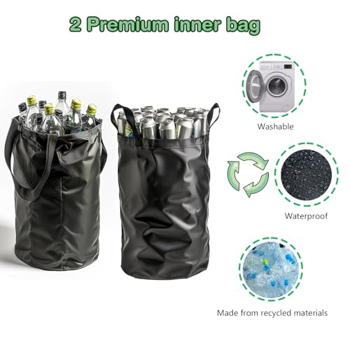 Recycling Bin for Kitchen Indoor Home, Large 26 Gallon 100L Recycle Bin with Lid Removeable Reusable Inner Bag Bottle Can Glass Waste Plastice Stickers,Black - size: Black-26Gallon