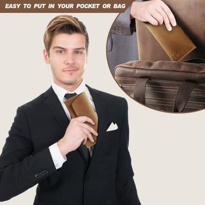 Ringsun Genuine Leather Cash Envelopes, Reusable Budget Envelope, Retro Clutch for Men & Women, Minimalist Wallet, Bourbon Brown - color: Bourbon Brown