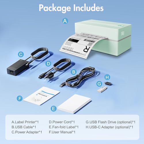 Thermal Shipping Label Printer 4x6 Bluetooth Label Maker for Small Business - color: Green