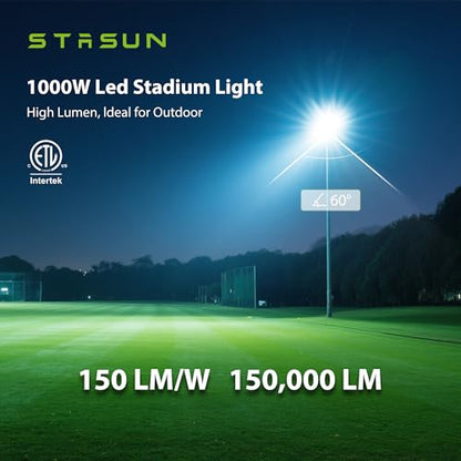 STASUN 1000W LED Stadium Lights Outdoor – Ultra Series High Power, ETL Certified, 150000LM, 5000K Daylight, 60° Beam, 100-277V, IP67 Waterproof Flood Lights for Arena, Sports Field, Parking Lot - size: 1000W