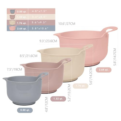 BoxedHome Nesting Plastic Mixing Bowl Set with Pour Spouts and Handles - Non Slip Bottom, BPA free Microwave & Dishwasher Safe(Khaki Pink, 4 Pack) - color: Khaki Pink