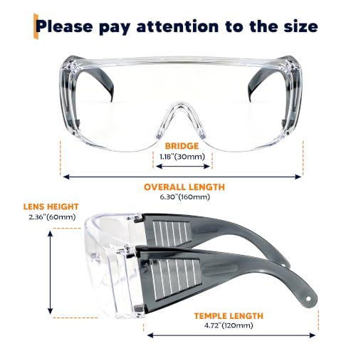 Safety Glasses Over Eyeglasses 12Pack ANSI Z87.1 Impact&Scratch Resistant Wide Vision Fits Over Glasses Dust/Chemical Splash Proof Protective Eyewear for Work Construction Lab Clear Lens Black Temple - color: 12 Pack/ Clear Lens/ Gray Temples