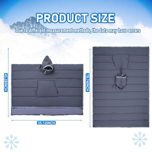 Preboun Thermal Poncho Wearable Hooded Blanket Winter Poncho Wearable Sleeping Bag Water Resistant Windproof for Men Women - color: Black and Dark Grey